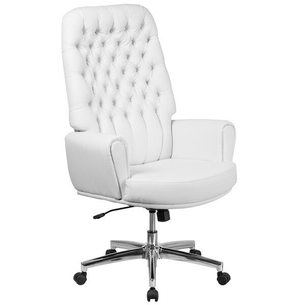 High Back Traditional Tufted Bonded Leather Executive Swivel Chair with Arms - White | Bed Bath & Beyond