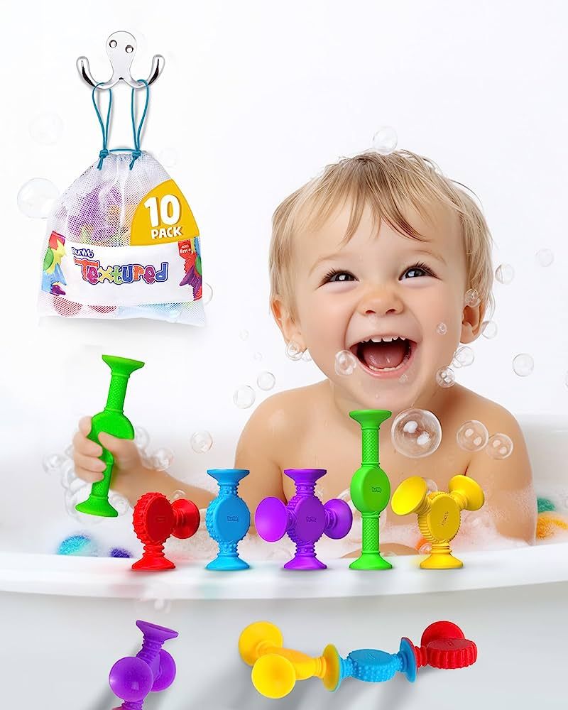 BUNMO Textured Suction Bath Toys 10pcs | Connect, Build, Create | No Mold Bath Toy | Hours of Fun... | Amazon (US)