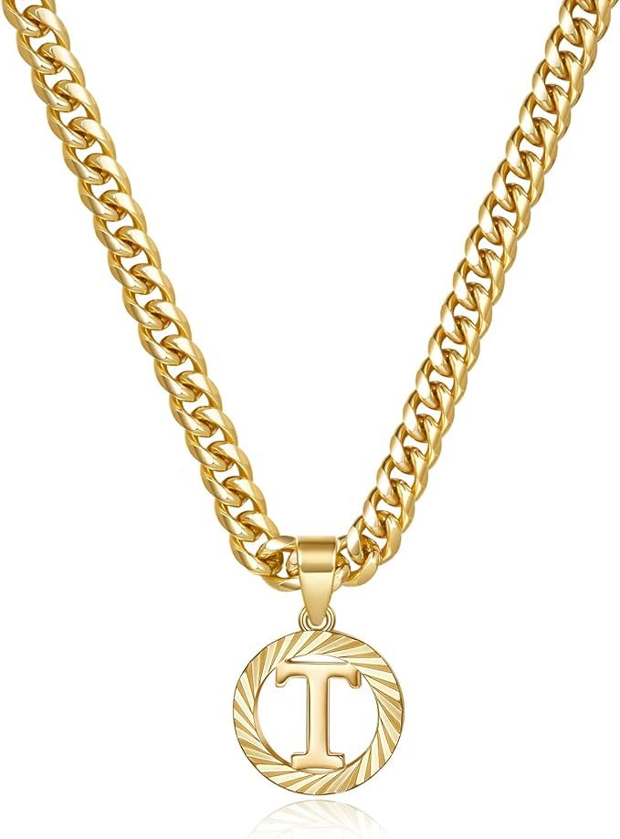 KissYan Gold Initial Necklace,14K Gold Plated Round Letter Pendant Hollow Capital Monogram 5mm Cu... | Amazon (US)