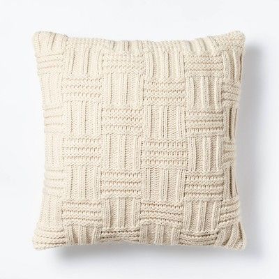 Oversized Basket Weave Knit Square Throw Pillow Cream - Threshold&#8482; designed with Studio McG... | Target
