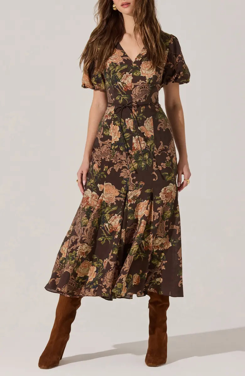 Lavena Floral Puff Sleeve Midi Dress | Nordstrom