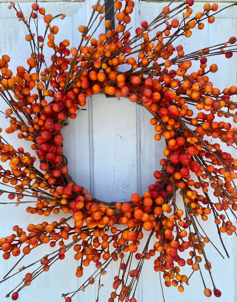 Thanksgiving and Fall Orange Berry Wreath on Grapevine Base in - Etsy | Etsy (US)