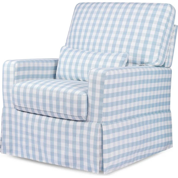 Maisonette x Namesake Crawford Pillowback Comfort Swivel Glider, Blue Gingham | Maisonette