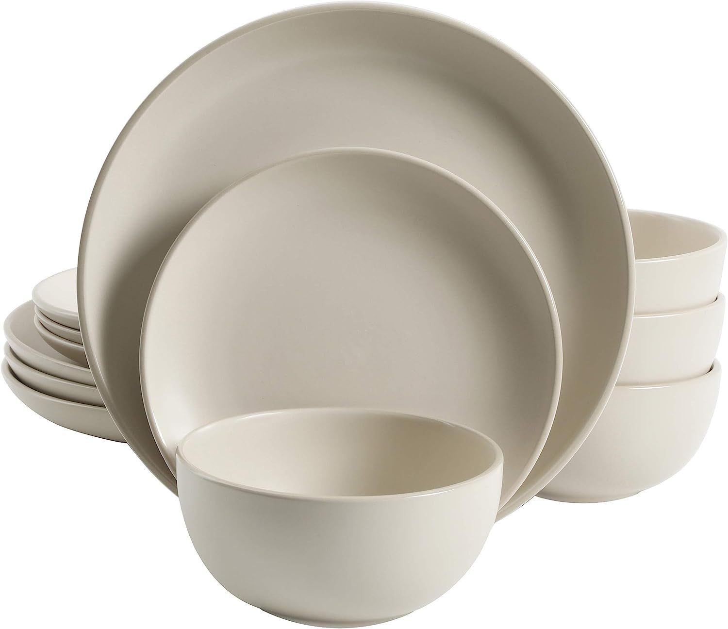 Gibson Home Rockaway Round Stoneware Dinnerware Set, Service for 4 (12pcs), Cream | Amazon (US)