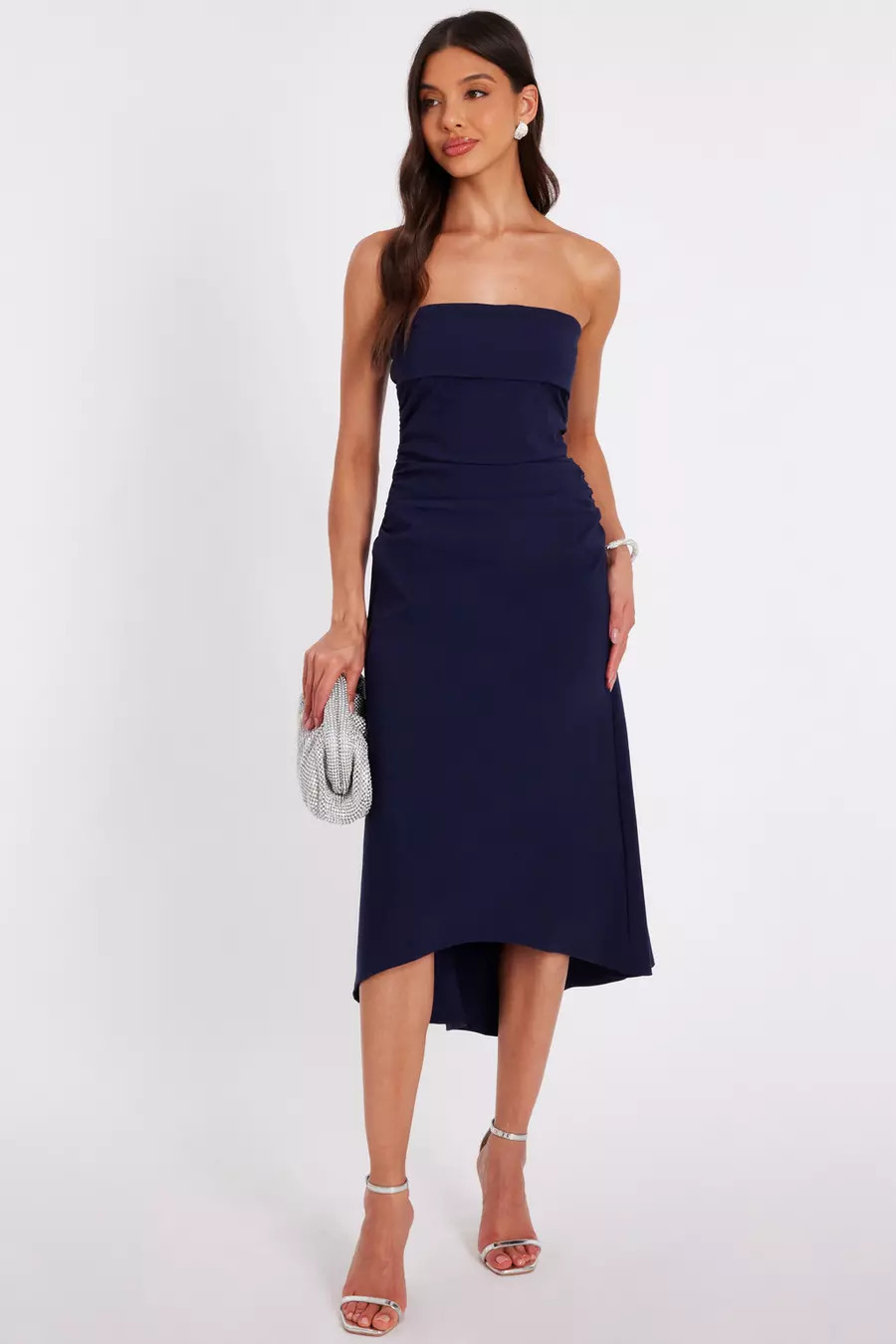 Navy Bandeau Midi Dress | Quiz Clothing