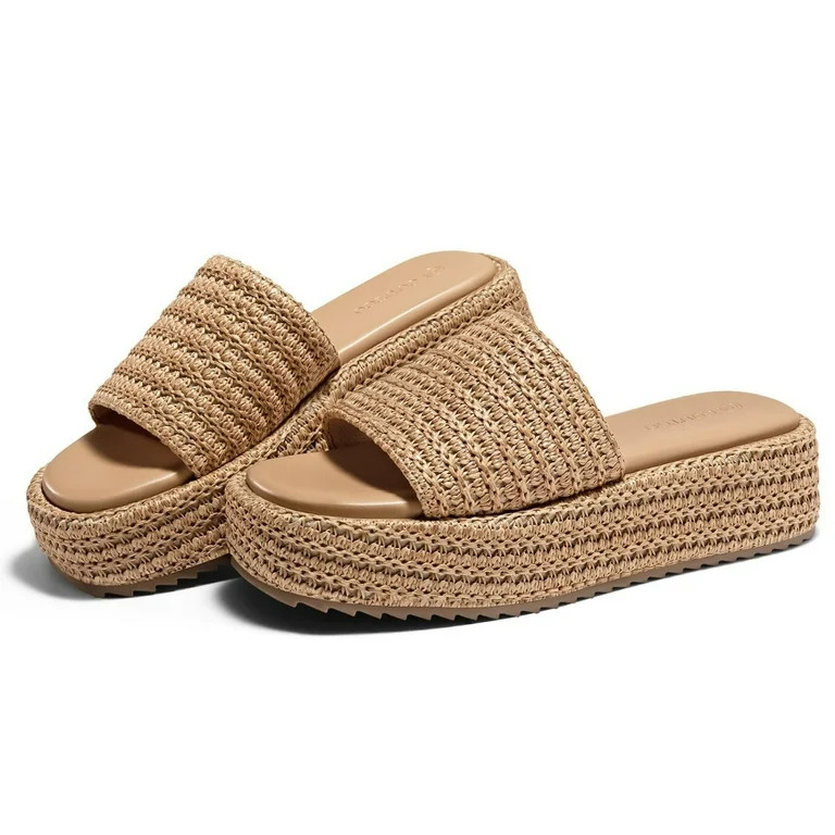 Womens Platform Sandals Raffia Espadrilles Slip on Open Toe Cute Boho Summer Beach Slide Sandals | Walmart (US)