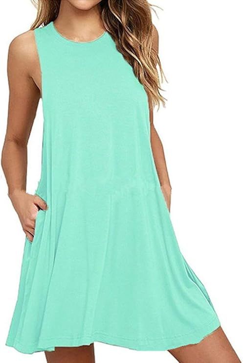 YMING Women's Sleeveless Pocket Casual Loose T-Shirt Dress Summer Mini Loose Dress | Amazon (US)