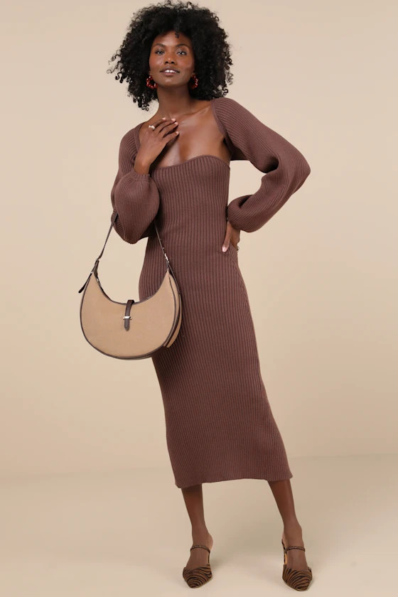 Autumn Aura Brown Ribbed Two-Piece Sweater Dress | Lulus