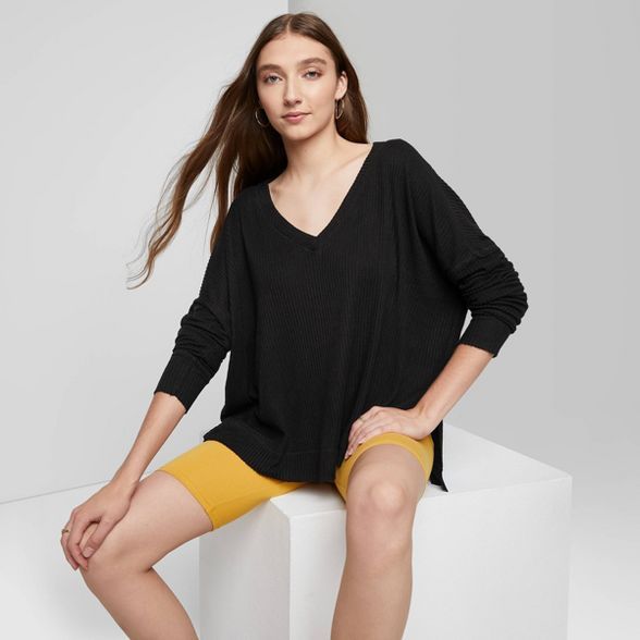 Women's Long Sleeve V-Neck Cozy Rib T-Shirt - Wild Fable™ | Target