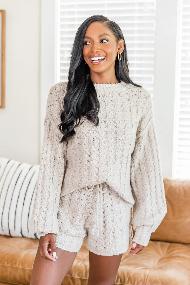 Guiding Paths Beige Cable Knit Lounge Shorts | The Pink Lily Boutique