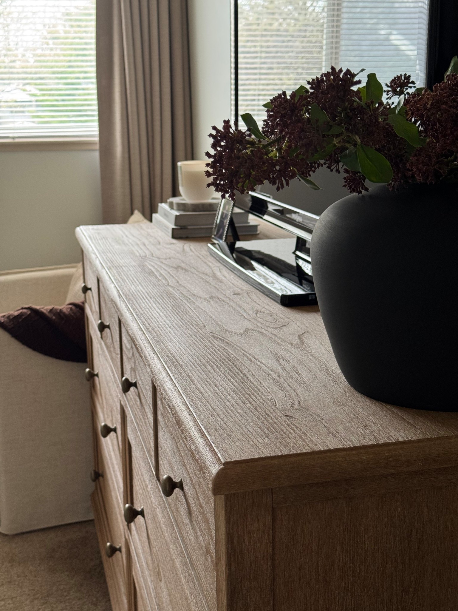 Dresser styling, berry stems, gray vase, Sausalito dresser, pb dresser, wood dresser, bedroom dresserr

#LTKU #LTKSeasonal #LTKHome