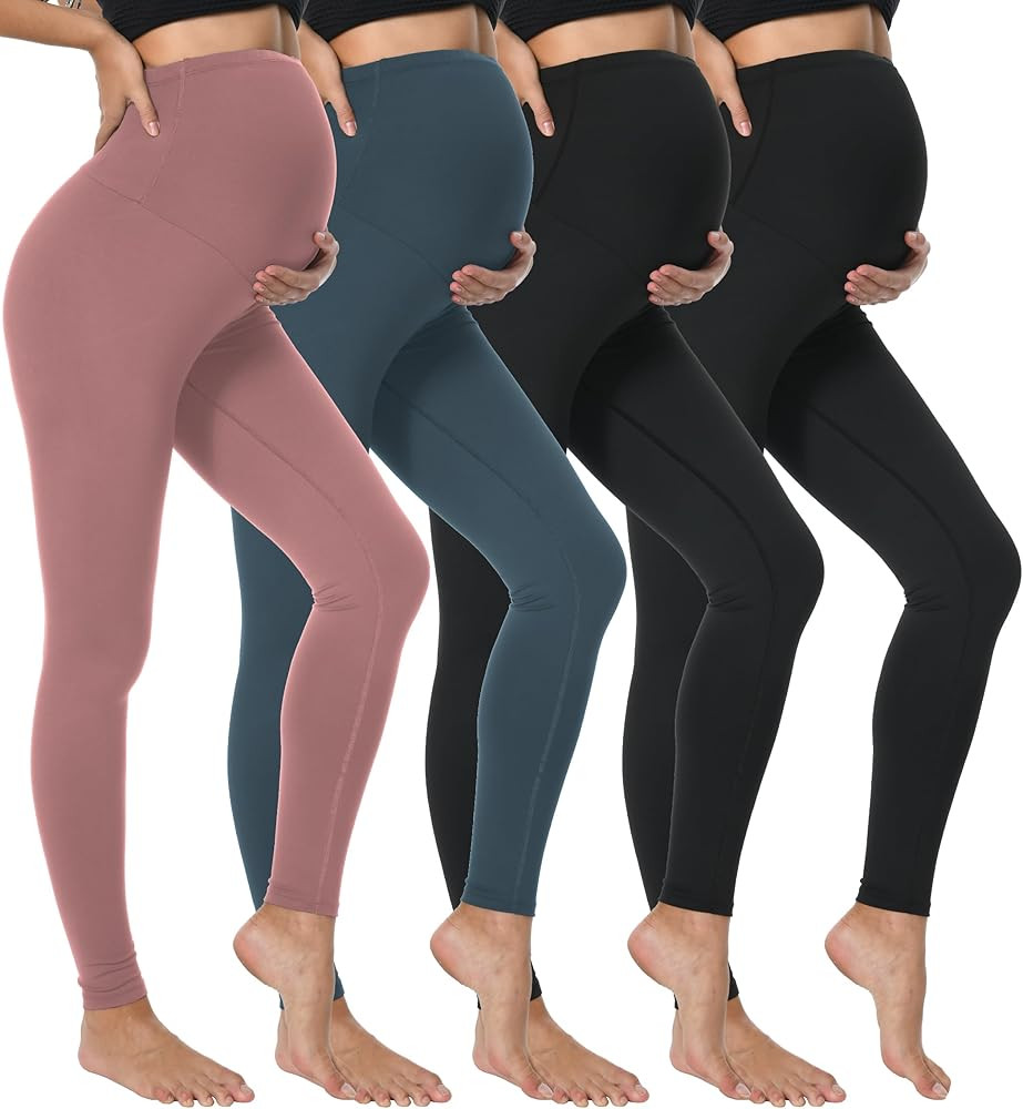 Dalavch 4 Pack Women's Maternity Leggings Over The Belly High Waisted Yoga Workout Pregnancy Pant... | Amazon (US)