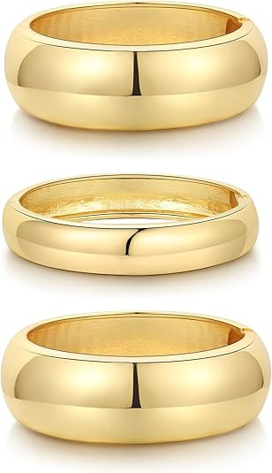 Honsny 2-3Pcs Chunky Gold Bangle Bracelets for Women Non Tarnish Stackable 14K Gold Plated Charm ... | Amazon (US)