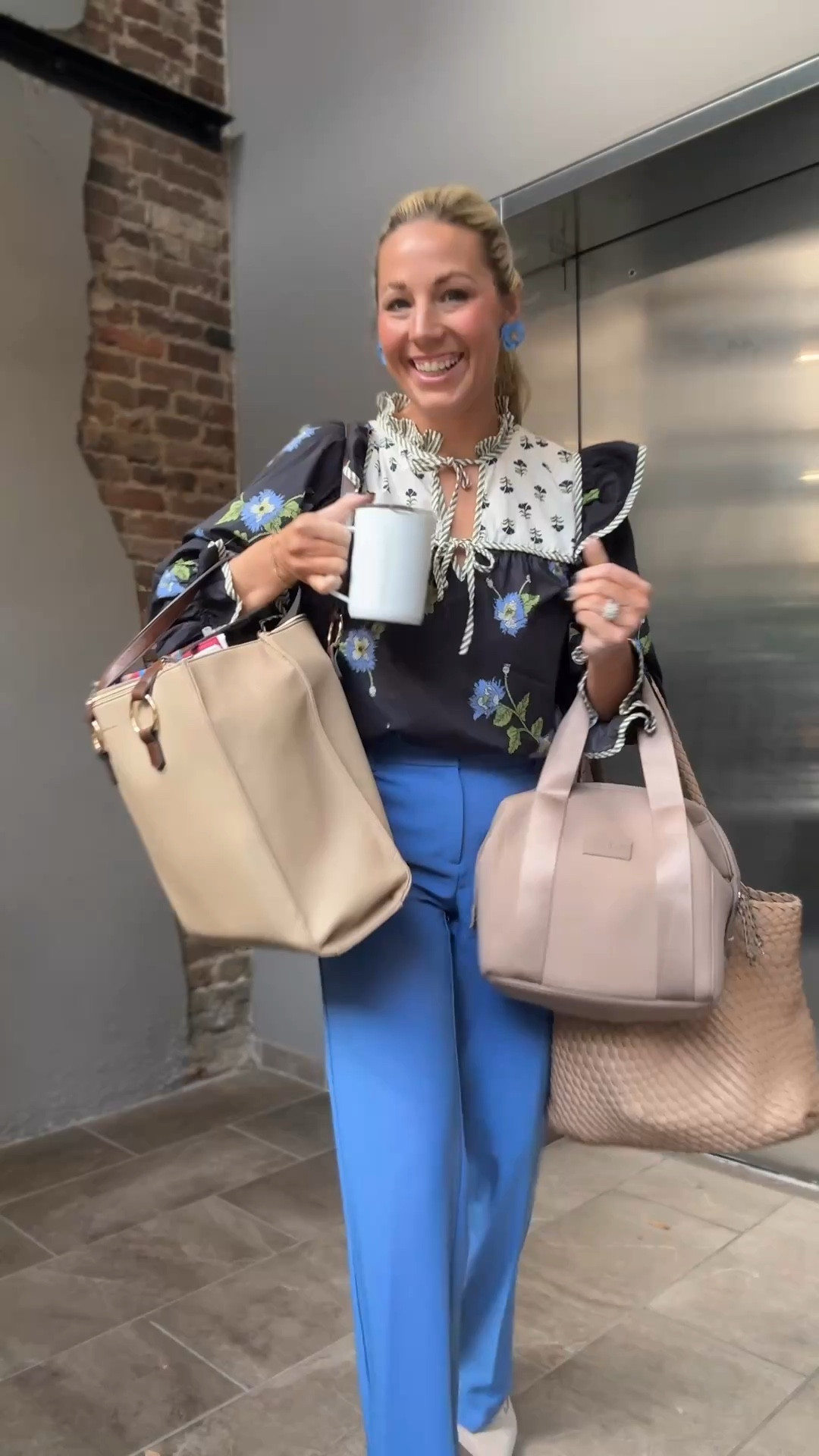 Tuesday workwear OOTD
top: Avara, size small code BOBBI15 for 15% off
Pants: Ann Taylor, size 2
Shoes: Marc Fisher, TTS
Tote and lunch Bag: Amazon
Laptop bag: MB Greene (can’t link on LTK)
Earrings: Elle Drago but can’t link but will share on Instagram stories 