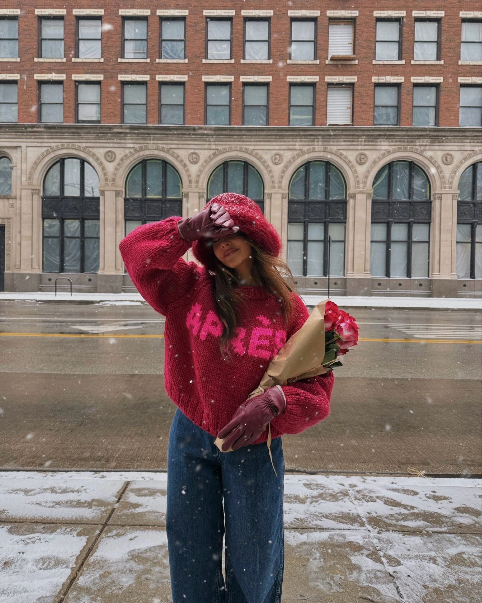 perfect chunky knit by gogosweaters for love month ❤️ paired with staud x wrangler denim, platform uggs and princess polly red faux fur hat (currently sold out but linked super similar)! 

#LTKSeasonal #LTKSaleAlert #LTKStyleTip