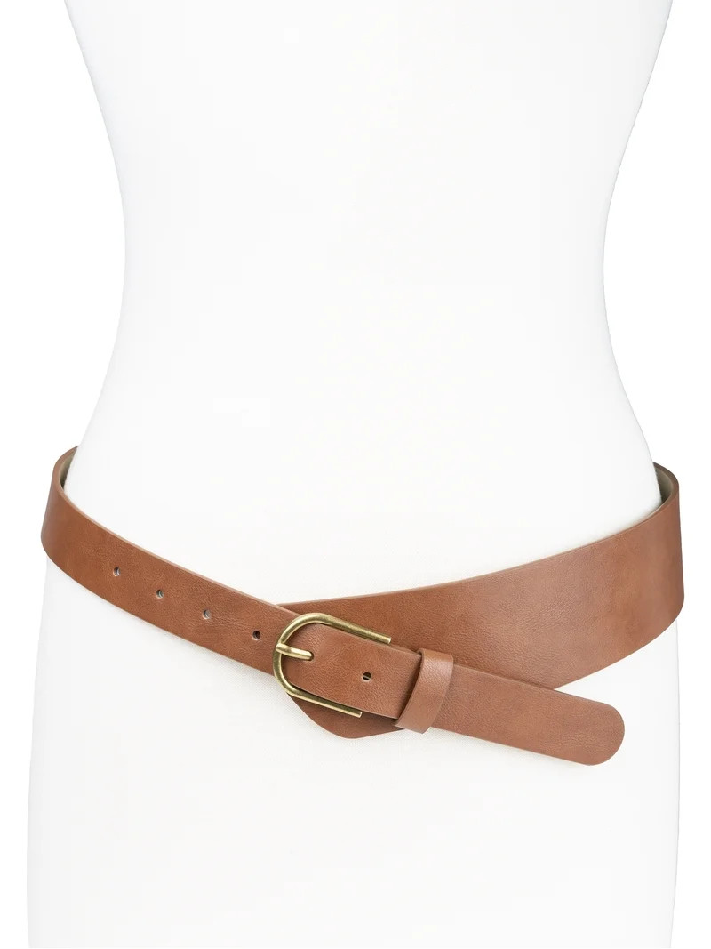 No Boundaries Women's & Women's Plus Off Waist Buckle Belt, Cognac | Walmart (US)