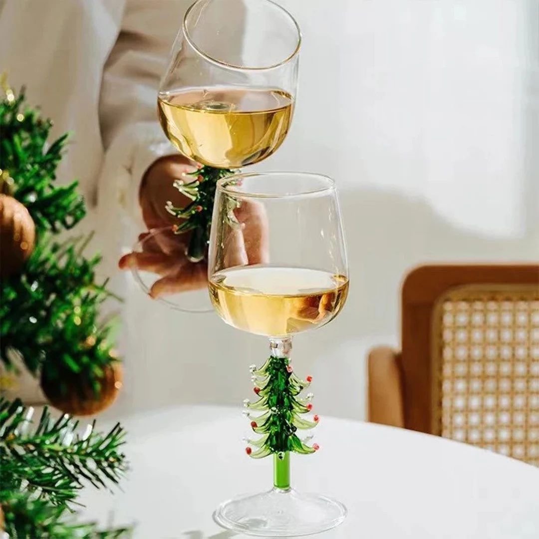 Christmas Tree Wine Glasses Holidays Drinking Glass Nordic - Etsy | Etsy (US)