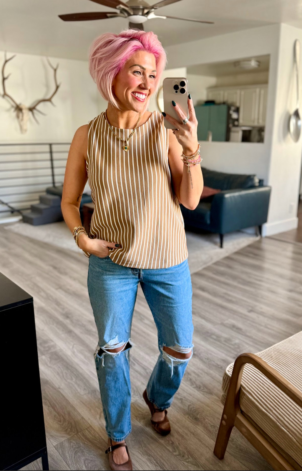 Casual chic with a touch of stripes. Perfect for a relaxed day out! Top: Small Jeans: 29 Shoes: TTS 

 #LTKootd #LTKSaleAlert