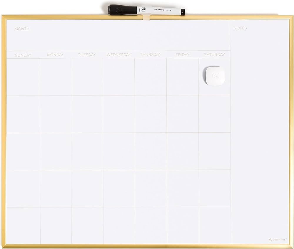 U Brands Magnetic Dry Erase Calendar Board, 20"x16", Gold Aluminum Frame, Includes Magnet and Mar... | Amazon (US)