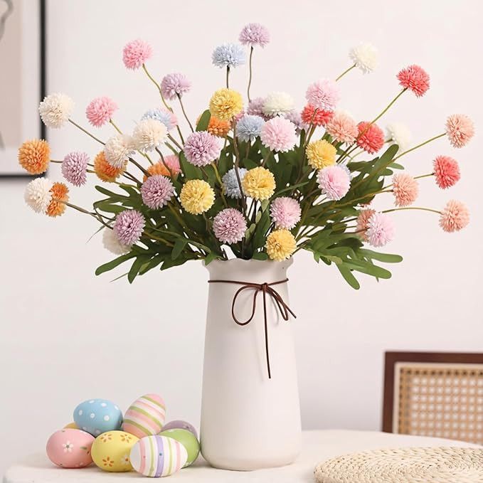 Giegxin 20 Pcs Pastel Easter Artificial Flowers 100 Heads Pompom Mums Floral Picks Branches Chrys... | Amazon (US)