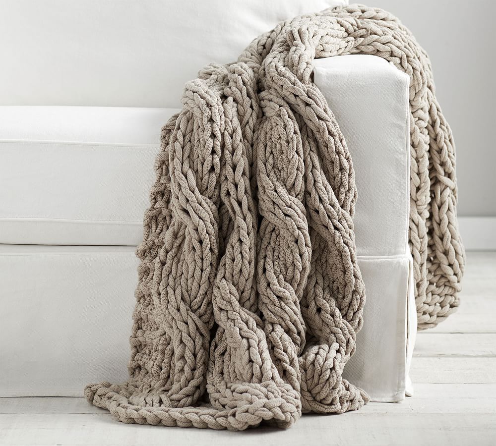 Colossal Handknit Throw, 44 x 56"", Putty | Pottery Barn (US)