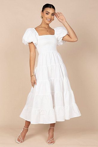 Womens Annette Puff Sleeve Shirred Midi Dress | Macys (US)