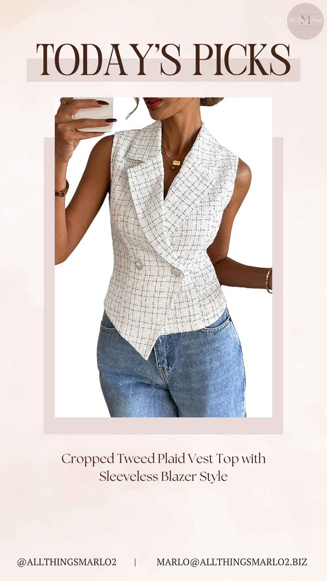 Cropped Tweed Plaid Vest Top with Sleeveless Blazer Style 

 #LTKootd #LTKSeasonal #LTKTravel