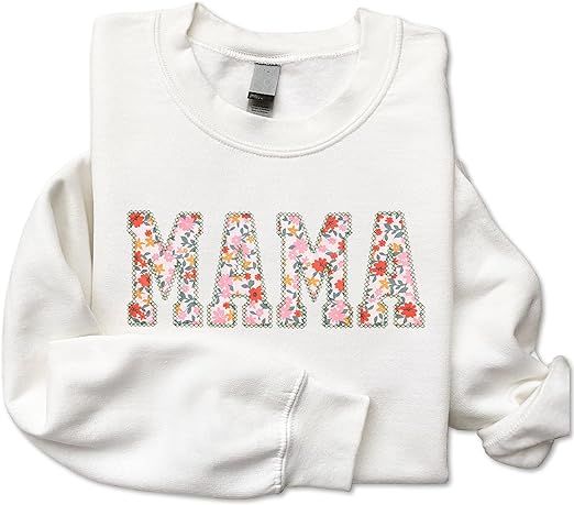Floral Applique Embroidered Sweatshirt - Mama Mimi Nana Gigi, S-4XL, Gifts for Grandma, Mother's ... | Amazon (US)