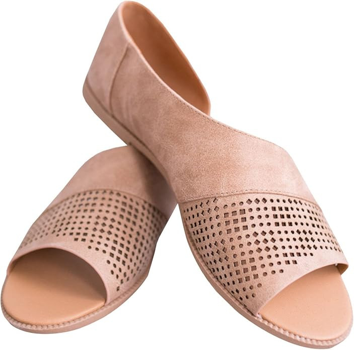 Huiyuzhi Womens Open Toe Flat Sandals Side Laser Cutout Sandal Ankle Booties Flats | Amazon (US)