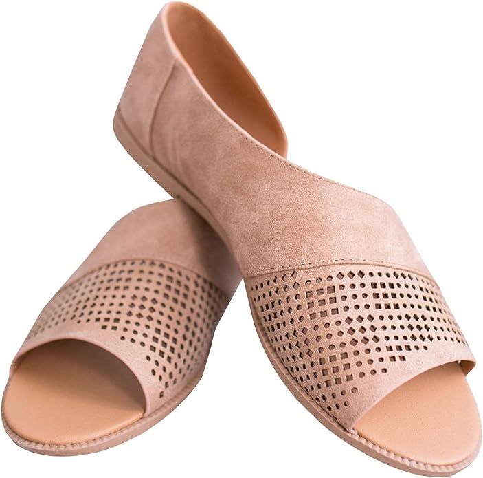 Huiyuzhi Womens Open Toe Flat Sandals Side Laser Cutout Sandal Ankle Booties Flats | Amazon (US)
