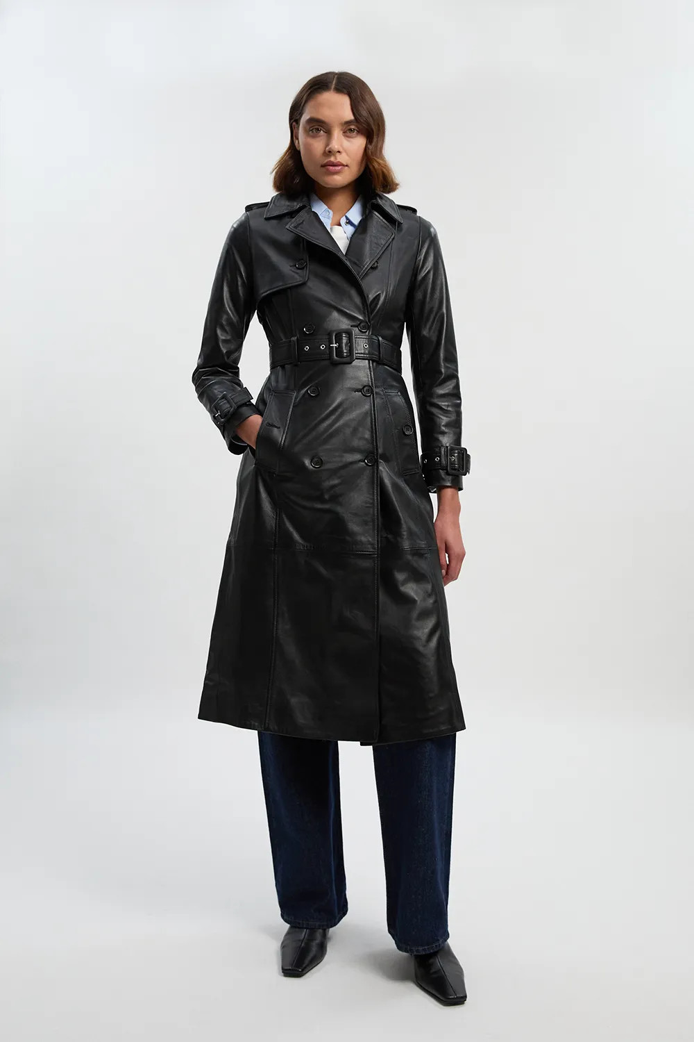 Leather Trench Belted Mac Midi Coat | Karen Millen UK + IE + DE + NL