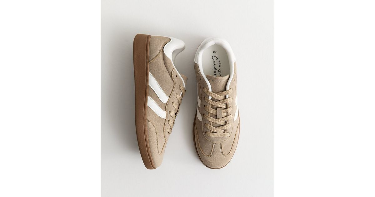 Women's Camel Faux Suede Contrast Side Stripe Trainers New Look | New Look (UK)