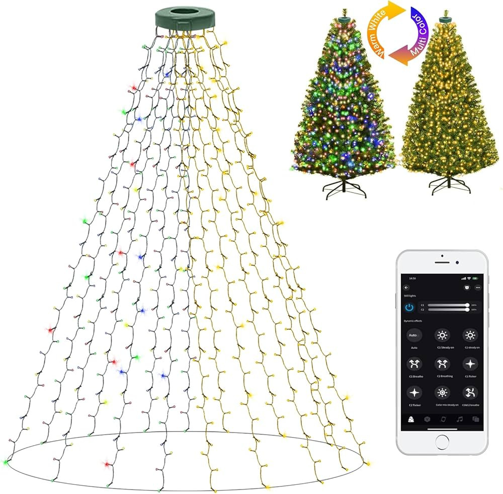 Smart Christmas Tree Lights with Ring, APP Control Music Sync 6.56Ft x 16 Lines String 400 LED In... | Amazon (US)