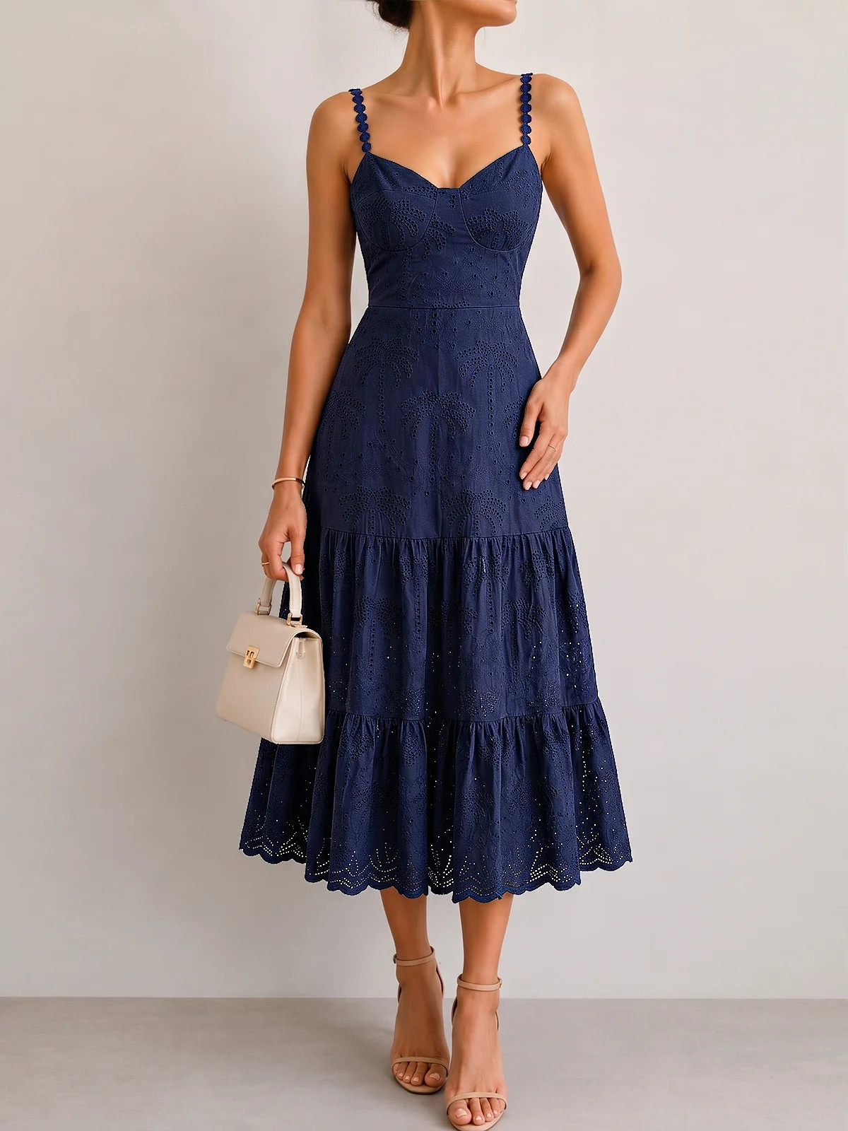 Eyelet Embroidery Tiered Cami Dress | Commense