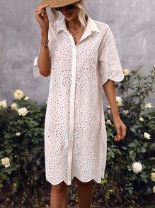 SHEIN VCAY Eyelet Embroidery Drop Shoulder Dress SKU: sw2211195061598668(69 Reviews)$20.99$19.94J... | SHEIN