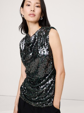 Bias-Cut Draped Sequin Top | Banana Republic (US)