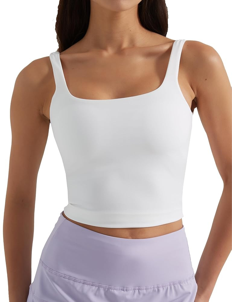 Womens Sports Bra – Workout Crop Tank Tops for Women，Sleeveless Square Neck Padded Bras with ... | Amazon (US)