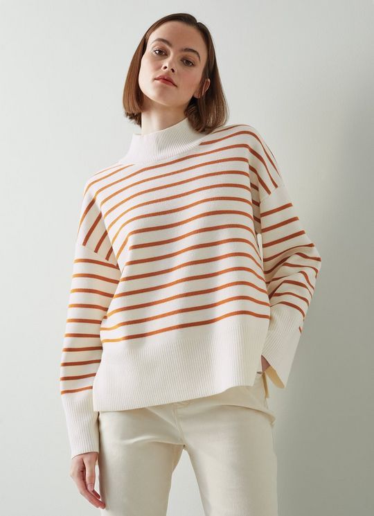 Isabella Cream and Orange Stripe Merino Wool Jumper | L.K. Bennett (UK)