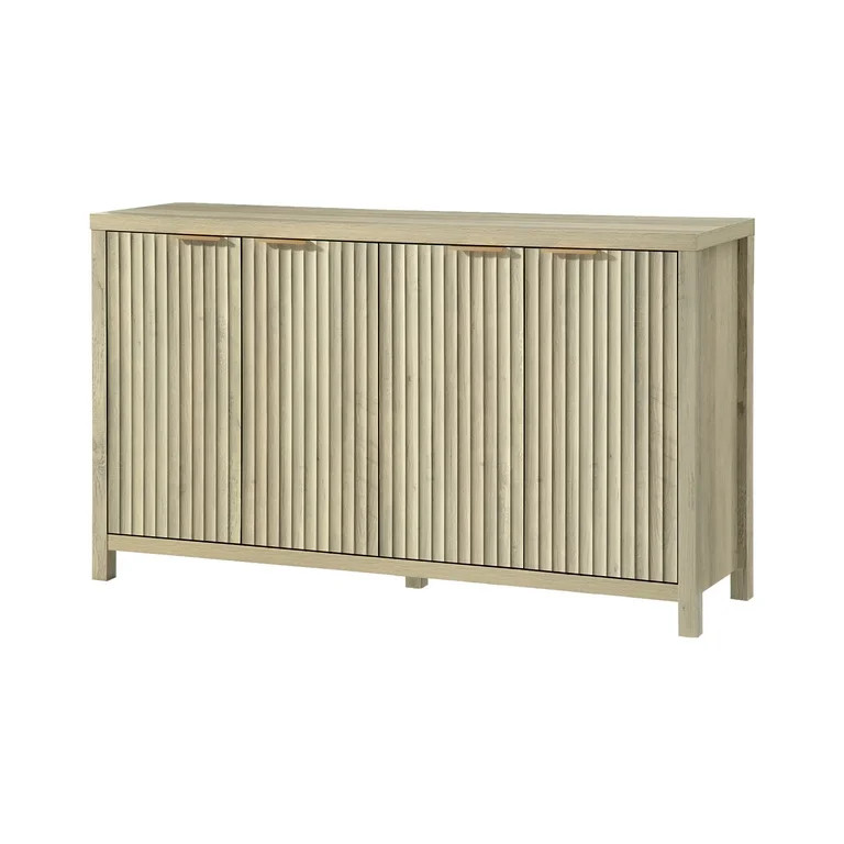 OAKHAM 4 Door Storage Cabinet Fluted Sideboard Large Buffet with Adjustable Shelves, Modern Accen... | Walmart (US)