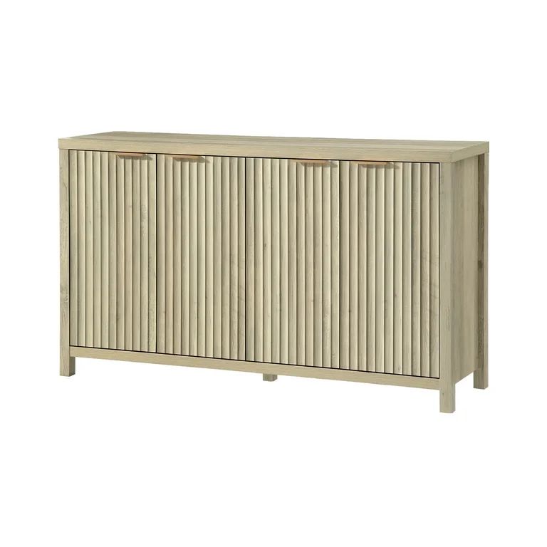 OAKHAM Fluted Sideboard Buffet Cabinet with 4 Doors, Storage Credenza with Adjustable Shelves, Mo... | Walmart (US)