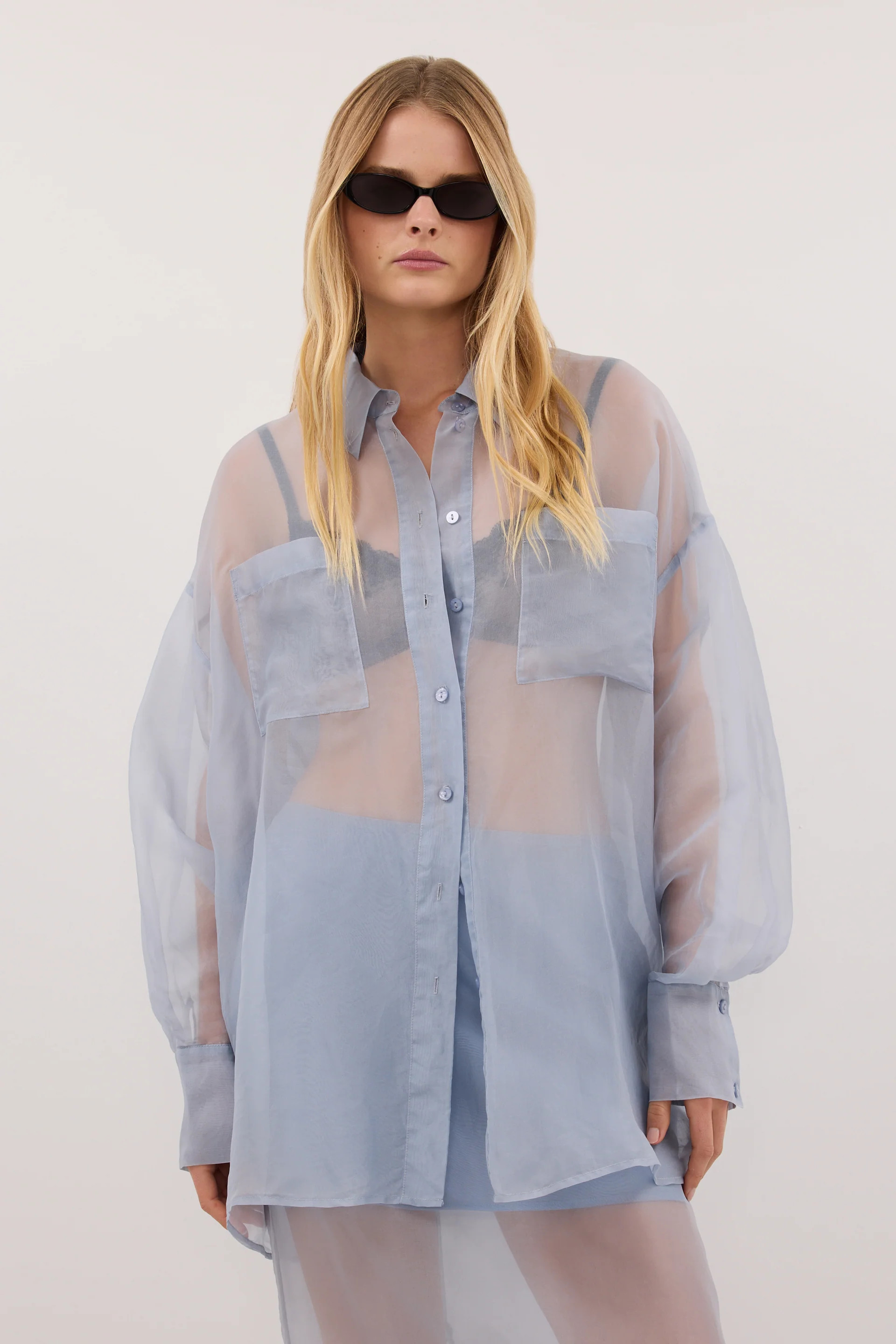 SIAN DUSTY BLUE ORGANZA SHIRT | DISSH