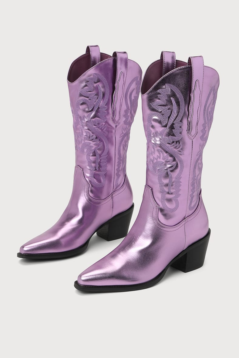 Danilo Light Purple Metallic Pointed-Toe Slip-On Cowboy Boots | Lulus (US)