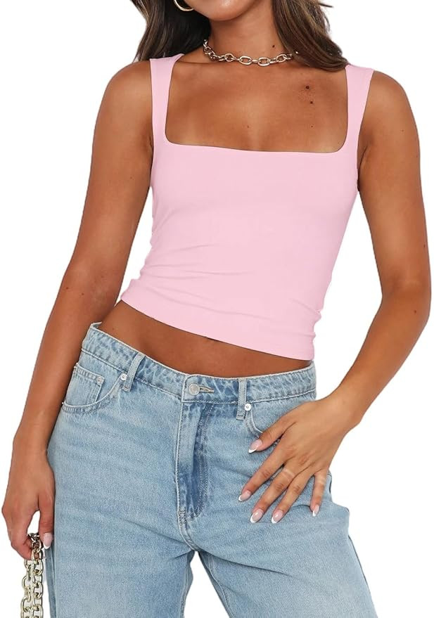 Abardsion Womens Sexy Crop Top Summer 2024 Square Neck Sleeveless Double Layer Going Out Tank Top... | Amazon (US)