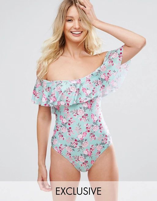 Out of stockPeek & Beau Floral Print Bardot Swimsuit B-F CupMORE FROM: | ASOS US