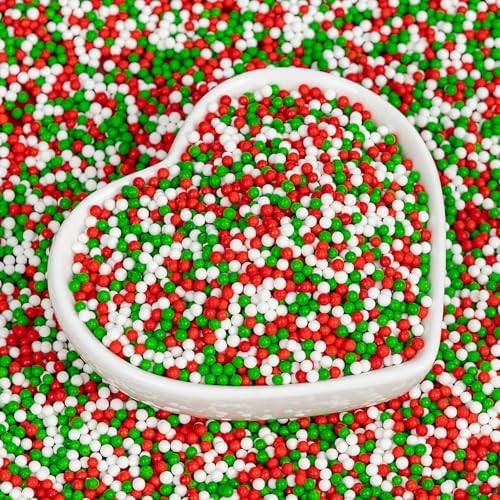 Christmas Nonpareils Sprinkles for Cake Decorating,130g White Red and Green Mini Pearls Mix,Edibl... | Amazon (US)