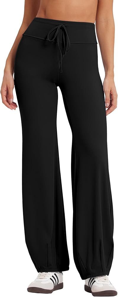MOOSLOVER Women Bubble Yoga Pants Drawstring Fold Over Flare Leggings Pilates Casual Lounge Pant | Amazon (US)