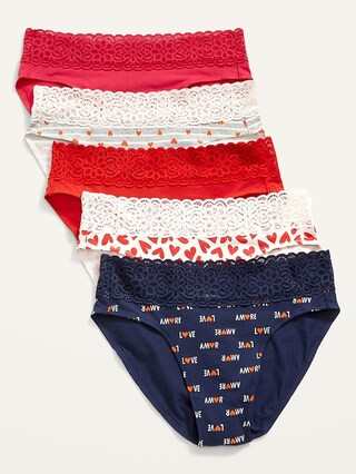 Supima&#174 Cotton-Blend Lace-Trim Bikini Underwear 5-Pack for Women | Old Navy (US)