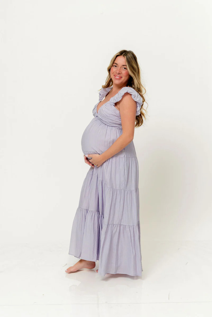 Katy Pleated Bodice Maxi Dress in Lavender - Bump Friendly | Worth Collective
