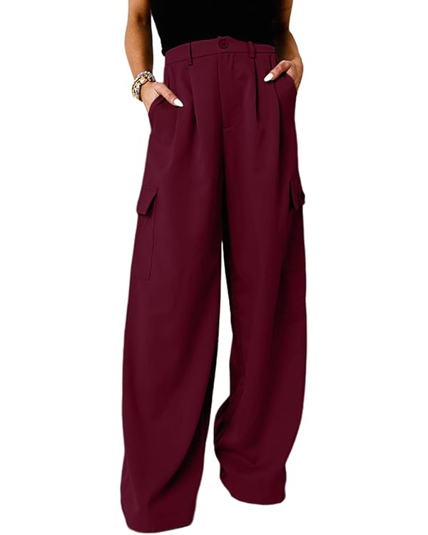 Dokotoo Womens High Waisted Wide Leg Cargo Pants Baggy Casual Trendy Work Pants with 4 Pockets | Amazon (US)