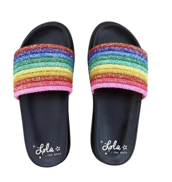 Black Glitter Rainbow Slides | Lola + The Boys